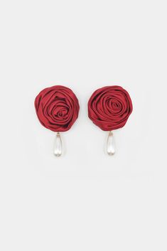 Rosette Pearl Drop Earring Fabric Rosette, Crimson Red, Metal Belt, Dream Girl, Stunning Earrings, Drop Earring, Rose Earrings, Cord Necklace, Earrings Collection