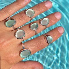 Sea Glass Rings (Handmade) Sea Glass Ring, Ocean Jewelry, Blue Sea Glass, Glass Ring, Jewelry Accessories Ideas, Dope Jewelry, Funky Jewelry, Jewelry Lookbook, Glass Rings