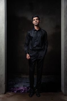 Designer Black Shirt Long Sleeve Dress for Men Flower Hand Work Cotton Button Up Shirt Casual Wedding Party wear Business Formal Men Dress Stylish shirt with beautiful zardozi wrok embellished with leather  patch work Product Description:- SKU NO:-  Item Contain - Shirt Material : 100% Cotton Color : Black ( Show In Image ) Work : Printed Work ( As Shown In Image ) Model Height : 5.8'' Approx. Fit Type : Regular Fit Color Declaration:- Black  ----------------------------------------------------- Formal Long Sleeve Kurta With Buttons, Festive Semi-formal Long Sleeve Shirt, Elegant Festive Party Shirt, Classic Black Formal Kurta, Elegant Fitted Shirt For Festive Occasions, Elegant Long Sleeve Kurta With Button Cuffs, Festive Elegant Shirt, Slim Fit Long Sleeve Sets With Buttons, Elegant Semi-formal Festive Shirt