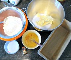 the ingredients are being prepared in bowls on the counter