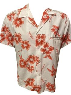 Vintage Hawaiian Shirt Aikane Hibiscus Print Size Medium Cotton Poly Blend. Condition is Pre-owned as is as pictured. White Tropical Printed Camp Shirt, White Cotton Tropical Camp Shirt, White Tropical Cotton Camp Shirt, White Cotton Camp Shirt With Floral Print, White Hawaiian Shirt With Camp Collar For Vacation, White Printed Hawaiian Shirt With Camp Collar, White Cotton Hawaiian Shirt With Tropical Print, White Cotton Hawaiian Tropical Shirt, White Cotton Tropical Hawaiian Shirt