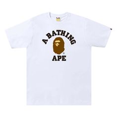 "Find BAPE College Tee on Editorialist. The BAPE College Tee 'White' from SS22 features iconic brand signatures, such as \"A Bathing Ape\" spelled out and an Ape Head emblem. The style is crafted from soft cotton and topped with a classic crewneck." College Tees, Bape Men, Cute Outfits For School, Bathing Ape, A Bathing Ape, School Outfits, Black Shorts, Black Tee, White Black