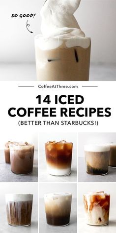 iced coffee drinks with different flavors and ingredients to make them look like they have ice cream on