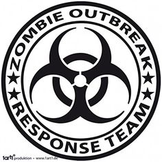 a black and white sticker with the words zombie outbreak response team on it