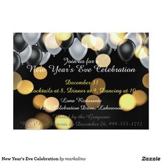 a new year's eve celebration card with balloons