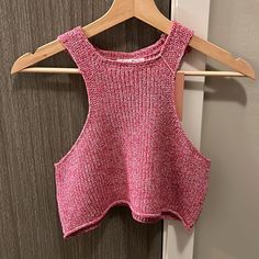 Comfy. Trendy Pink Tank Top For Fall, Casual Pink Knit Crop Top, Casual Pink Crop Top For Day Out, Casual Crochet Crop Top, Casual Fall Crop Top For Vacation, Pink Knit Crop Top For Summer, Summer Pink Knit Crop Top, Summer Knit Pink Crop Top, Trendy Tank Top For Fall Vacation