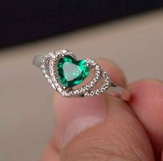 Heart Cut Engagement Ring, Anniversary Jewelry, Pretty Jewelry, Fashion Ring, Engagement Jewelry, Love Ring, Green Crystals, Crystal Rings