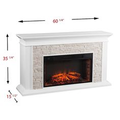 an electric fireplace is shown with measurements for the top and bottom part, including the mantle