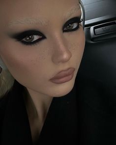 Makeup Inspo Dark Feminine, Bleached Brows Dark Hair, Bleached Brows Makeup, Succubus Chic, The Dark Feminine, Bleached Brows, High Fashion Makeup, Swag Makeup