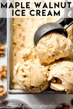 two scoops of maple walnut ice cream in a pan