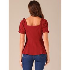 In a formal and classic design, this basic casual blouse adds to your choice for the upcoming seasons. Timeless design and soft material, perfectly make you outstanding and charming in the office. Pair it with the pants, jeans, or skirts and basic high heels for many occasions, which can build an urban chic business lady look. Elegant Fitted Peplum Top With Ruffles, Fitted Peplum Top With Ruffle Hem And Puff Sleeves, Fitted Puff Sleeve Peplum Top With Ruffles, Short Sleeve Peplum Top, Fitted V-neck Peplum Top With Ruffles, Chic V-neck Peplum Top With Ruffle Hem, Peter Pan Collar Blouse, Sheer Shorts, Peplum Blouse