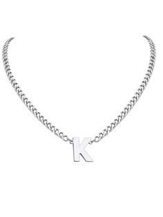 PRICES MAY VARY. Fashion Jewelry Style - A bold letter pendant paired with a 4.5mm thick cuban chain makes this necklace a delicate yet stylish look. Each letter express its story. Size of the Necklace - cuban chain width is 4.5mm, length 18"(46cm) with a 2" extender, whole necklace weight about 13-15 grams(depends on alphabet you choose). Material - made of 316L Stainless Steel metal, polished finished makes this necklace comfortable to wear, lead-free, nickel-free and hypoallergenic. Unisex de Men Necklace Silver, Valentines Boyfriend, Gold Initial Necklaces, Boyfriend Necklace, Cuban Link Chain Necklaces, Letter Pendant Necklace, Valentines Gifts For Boyfriend, Initial Necklace Gold, Jewelry Style