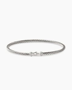 Buckle Classic Cable Bracelet in Sterling Silver with Diamonds, 3mm Elegant Bangle Bracelet With Sterling Silver Clasp, Classic Sterling Silver Clasp Bangle Bracelet, Classic Sterling Silver Bangle Chain Bracelet, Classic Bangle Chain Bracelet With Sterling Silver Clasp, Classic Sterling Silver Bracelet With Strap, Classic White Gold Bracelets With Sterling Silver Clasp, Elegant Cuff Bracelet With Sterling Silver Clasp, Classic White Gold Stackable Chain Bracelet, Classic White Gold Bangle With Sterling Silver Clasp