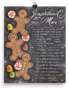 a chalkboard sign with three gingerbreads and candy canes on the side