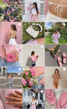 a collage of photos with pink shoes and flowers on the bottom right hand corner