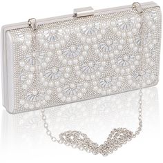 PRICES MAY VARY. Exquisite Materials: This evening bag is made of upgrade bling rhinestone metal hardshell & made of high quality satin fabric,which gives it a soft and luxurious feel while also being very durable. This clutch purses for women covered sparkling glitter that brings glamour to your formal dress, Durable hardware with 3 detachable chains ( 2 long & 1 short removable chains).3-in-1 STYLE - clutch purses / Evening Handbag / Shoulder chain clutch,suitable for any formal occasion. Orga Pearl Purse, Purse Covers, Formal Wedding Party, Pearl Clutch, Clutch Bag Wedding, Rhinestone Clutch, Party Clutch, Crossbody Handbags, Purses For Women