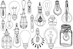 many light bulbs are drawn in black and white