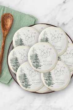 Custom Winter Forest Silver It's Cold Outside Baby Shower Sugar Cookie Winter Forest Baby Shower Theme, Baby It’s Cold Outside Shower Theme, January Baby Shower Themes, Forest Baby Shower Theme, Silver Calligraphy