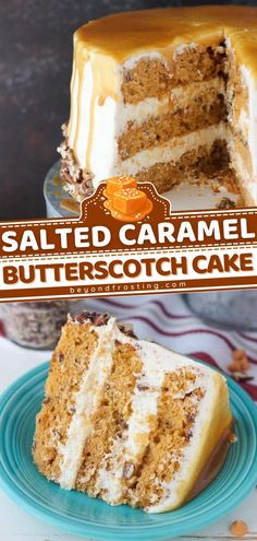 Salted Caramel Butterscotch Cake with Brown Butter Frosting, fall, thanksgiving desserts, sweet treats Fall Desserts With Caramel, Fall Inspired Cake Flavors, Old Fashioned Butterscotch Cake, Salted Caramel Butterscotch Cake, Butterscotch Caramel Cake, Homemade Fall Cake Recipes, Amazing Fall Desserts, Best Butterscotch Desserts, Butterscotch Recipes Desserts