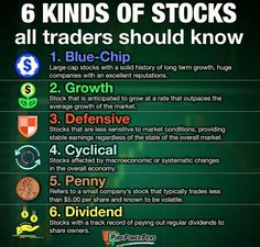 six kinds of stocks all trades should know - infographical poster on stock market