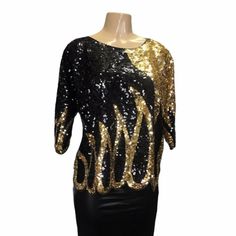 Vintage 80’s Best Quality Hand Embroidered Black And Gold Sequin Blouse Quality Made, Sequins Hand Sewn Beautiful Glamours Design. Fits Like A Size Medium Nwt Black Embellished Blouse For Evening, Chic Black Blouse For Festive Occasion, Festive Black Top For Night Out, Fall Embellished Tops For Night Out, Festive Black Blouse For Fall, Glamorous Sequined Tops For Formal Occasions, Embellished Club Tops For Spring, Embellished Spring Club Tops, Spring Embellished Club Tops