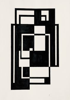 an abstract black and white painting with squares