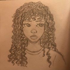 a pencil drawing of a girl with curly hair and eyeshade, looking to the side