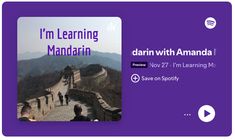 a purple banner with the words i'm learning mandarin on it and an image of people