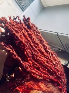 Red Dyed Locs, Masc Girls, Dyed Locs, Pretty Dreads, Dyed Dreads, Curly Locs, Dyed Hair Men