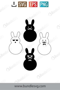 three rabbits with their heads in the shape of an egg, and one is wearing a bow