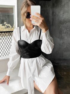 Leather Camisole, Leather Crop Top, Dress Shirt Sleeves, Lady V, Lantern Sleeves, Vest Top, Cami Tops, Leather Top, White Shirt