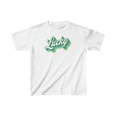 Say hello to our retro Kids Lucky Tee, made from durable heavy cotton that's perfect for everyday wear. Designed on Cape Cod and made in America, this retro style Lucky t-shirt is perfect for Cape Cod's St. Patrick's Day parade, or any time of the year. The fabric is 100% ethically grown and harvested in the US, guaranteeing a minimal environmental impact.Our commitment to sustainability extends beyond just materials – this tee is made using sustainable means of production and is certified by Oeko-Tex for safety and quality assurance. XS S M L XL Width 16.14" 16.93" 18.11" 18.90" 20.08" Length 20.47" 22.05" 23.62" 25.20" 26.38" Sleeve length 13.39" 14.17" 15.35" 16.14" 17.32" Retro Cotton T-shirt With Screen Print, Retro Pre-shrunk Crew Neck T-shirt, Retro Crew Neck T-shirt Pre-shrunk, Retro Crew Neck T-shirt With Letter Print, Retro Cotton T-shirt With Graphic Print, Retro Crew Neck T-shirt With Text Print, Retro Crew Neck Cotton T-shirt, Vintage White T-shirt With Text Print, Retro Green Screen Print Shirt