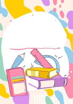 an illustration of books and pencils on a colorful background