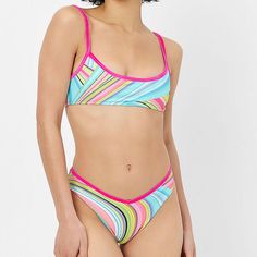 *Brand New* Frankies Bikinis 2pcs Swim Top And Bikini Bottom 1-Frankies Bikinis Dallas Shine Bikini Topxl This Scoop-Neck Bralette Is So Comfy And Cute, You’ll Want To Wear It Beyond The Pool Or Beach. Featuring A Swirling Rainbow Stripe Print And Adjustable Velvet Straps. From Frankies Bikinis. Pull-On Bralette Lightly Lined Wireless Scoop Neck Velvet Adjustable Straps Shine Fabric Hand Wash & 1- Frankies Bikinis Enzo Shine Bikini Bottomxl Your Search For The Perfect Cheeky Coverage Is Over. Th Vibrant Triangle Top Swimwear For Poolside, Playful Yellow Swimwear For Swimming, Playful Yellow Swimwear For Sunbathing, Multicolor Bra-friendly Swimwear For Beach Season, Vibrant Stretch Swimwear With Triangle Top, Playful Yellow Swimwear For Beach Season, Multicolor Bra Friendly Beachy Swimwear, Beachy Multicolor Bra-friendly Swimwear, Multicolor Bra-friendly Tankini For Pool