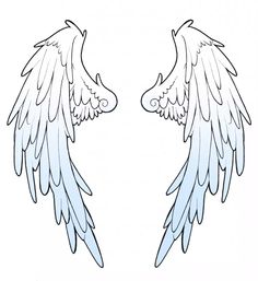 two white wings with black outlines are shown in this drawing, one is facing each other