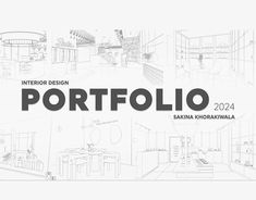 the interior design for portfolio 2012 is shown in black and white, with an image of a