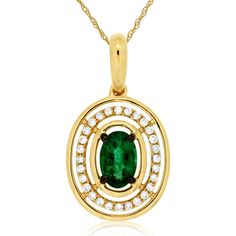 Royal 14K Yellow Gold Emerald & Diamond Pendant - 0.42 Carat Emerald, 0.09 Carat Diamond Total Weight Classic Yellow Gold Oval Emerald Necklace, Classic Oval Emerald Necklace For May Birthstone, Classic Oval Emerald Necklace In Yellow Gold, Elegant Oval Emerald Necklace In Yellow Gold, Classic Oval Emerald Necklace For Formal Occasions, Classic Oval Emerald Necklace, Oval Emerald Necklace With Diamond Accents For Formal Occasions, Formal Oval Emerald Necklace With Diamond Accents, Oval Emerald Necklace In Yellow Gold