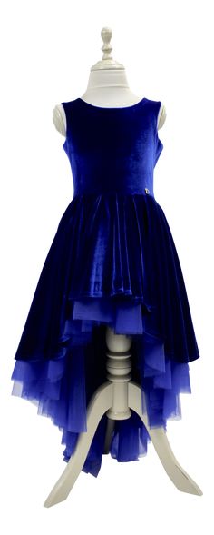 DOLLY by Le Petit Tom ® VELVET DUCHESS DRESS royal blue. Feel like royalty in this stunning high-low dress in Velvet. Made from lightweight stretch velvet 95% polyester 5% spandex. Lined with satin. Turn heads in this luxurious velvet Dolly item. Dolly's velvet fabric has a soft hand, a knit back and 4 way stretch for Boutique Dress, Dress Rental