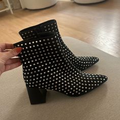 Never Worn Steve Madden Studded Boots Studded Ankle Heeled Boots For Winter, Formal Studded Heeled Boots For Fall, Studded Heeled Boots For Night Out In Winter, Formal Studded Boots For Fall, Black Studded Heeled Boots For Winter, Winter Black Studded Heeled Boots, Black Studded Boots For Fall, Winter Black Heeled Boots With Studs, Studded Heeled Boots For Night Out In Fall