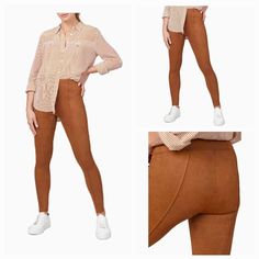 Brand New With Tags Attached Size : Women's Size Medium * Measurements Are Attached Msrp : $98.00 Color : Rich Caramel Details High-Waisted Leggings Made Of Soft Faux Suede. Flat Front Pull-On Style 90% Polyester/10% Elastane Lining: 80% Polyester/20% Elastane Machine Wash Casual Fitted Brown Tights, High Waist Stretch Tights For Fall, Full-length Stretch Leggings For Fall, Elastic Full-length Fall Leggings, Casual Elastic Tights For Fall, Elastic Full-length Leggings For Fall, Elastic Full Length Leggings For Fall, High Waist Brown Leggings For Fall, Tight Brown Leggings