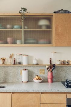 the kitchen counter is clean and ready for us to use