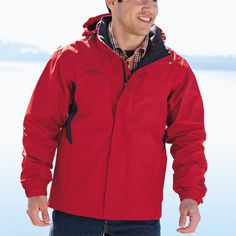 Color: Red Seam Sealed Detachable Hood 5000mm Waterproof Rating Storm Flap Zippered Left Chest Pocket Zippered Front Pockets 100% Polyester Dobby Shell 100% Nylon Accents This Rain Jacket Will Keep You Dry And Warm From Whatever Mother Nature Sends Your Way! It Is Breathable But Very Warm With It's Mesh Body Lining. The Adjustable Tab Cuffs Has Hook And Loop Closures That Includes An Open Hem With Draw-Cord And Toggles. Making This Jacket Ready For Any Adventure! Red Functional Waterproof Windbreaker, Red Rain Jacket, Black Coat Men, Functional Red Moisture-wicking Outerwear, Casual Red Moisture-wicking Track Jacket, Hooded Red Moisture-wicking Outerwear, Rain Parka, Red Fleece Outerwear With Double-lined Hood, Mens Rain Jacket