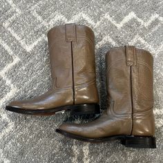 Like New. Still Has Tag And Inserts. Nice Leather Cowboy Boots. Size 5 B. Casual Ranch Boots With Closed Toe, Casual Closed Toe Boots For Ranch, Casual Brown Boots For Ranch, Brown Wide Calf Western Mid-calf Boots, Brown Leather Knee-high Boots For Rodeo, Fitted Brown Western Mid-calf Boots, Fitted Western Brown Knee-high Boots, Luxury Brown Knee-high Cowboy Boots, Tan Boots