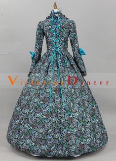 Renaissance Blue Floral Cotton Victorian Dress for Women   Condition: Brand New  Color: amp;nbsp; Antique Blue Floral Patterns / Black / Wine Red amp;nbsp;  Material: This Renaissance Women Victorian Dress is made of amp;nbsp; High Quality Cotton, soft and comfortable to wear  Sleeve Length: Full Sleeve  Dresses Length:Floor-Length  Neckline: amp;nbsp; Square Collar  Decoration: Ruffles + Bow  Style: This dress is perfect for civil war,victorian,medieval,regency,renaissance, wedding, cosplay, th Blue Vintage Baroque Dress, Blue Baroque Vintage Dress, Vintage Blue Baroque Dress, Blue Rococo Dresses For Costume Party, Blue Baroque Costume Dress, Blue Rococo Style Costume Dress, Blue Rococo Costume Dress, Blue Baroque Dresses For Fancy Dress Events, Fitted Blue Victorian Baroque Dress