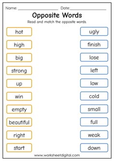 opposite and opposite words worksheet for students to practice their english language workbook