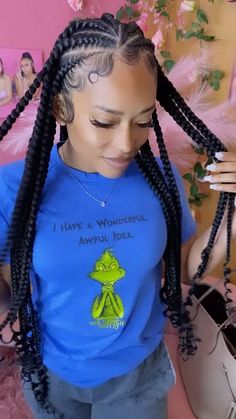 Large Half Cornrows Half Box Braids, Half And Half Hair Braids, Corn Row Half Up Half Down, Corn Braids Hairstyles Cornrows, Half Braids Half Knotless, Half Feedins Half Knotless Braids, Corn Rows And Braids, Half Feed In Half Box Braids, Half Stitch Braids Half Knotless Braids