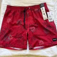 Hurley Beach Short Men Size Large Red Beachwear Bottoms For Vacation, Red Summer Bottoms For Vacation, Red Swim Trunks For Summer Beach Season, Red Summer Swim Trunks For Beach Season, Casual 4th Of July Swimwear For Vacation, Casual Swimwear For 4th Of July Vacation, Casual 4th Of July Vacation Swimwear, Casual Red Swimwear For Holiday, Casual Red Swimwear For Spring