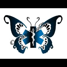 a blue butterfly tattoo design on a white background