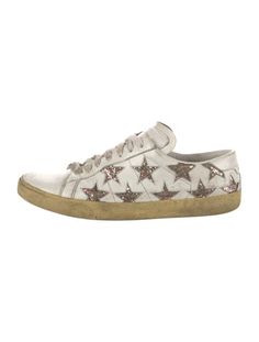 Saint Laurent Leather Low Top SneakersWhitePrintedRound-Toes with Glitter AccentsLace-Up Closure at UppersUnfortunately, due to restrictions, this item may not be eligible for shipping in all areas. Print Sneakers, Printed Leather, Womens Shoes Sneakers, Low Top, Print Patterns, Saint Laurent, Shoes Sneakers, Glitter, Women Shoes