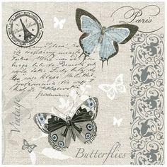 a postcard with two butterflies on it and the words paris written in black ink